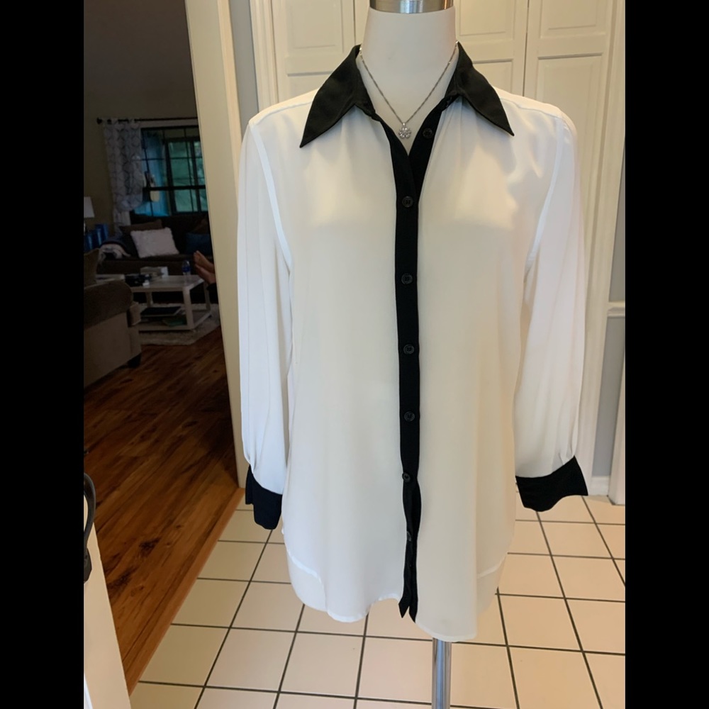 🌟White & Black silky blouse-office